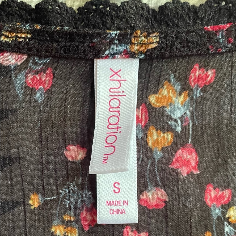 Xhilaration Black Floral Print Top Duster Sz S - Picture 6 of 6